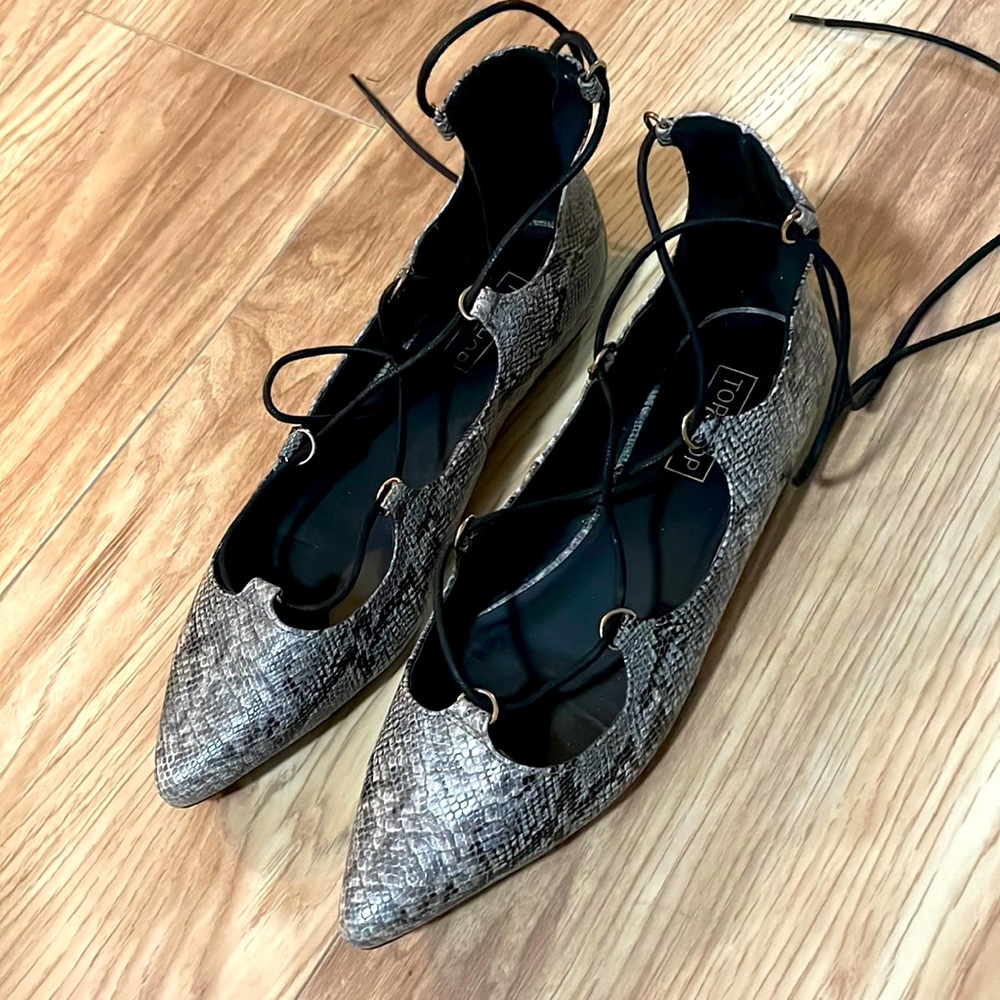 TOPSHOP Faux Snake Skin Flats EU 5/38 Size 6